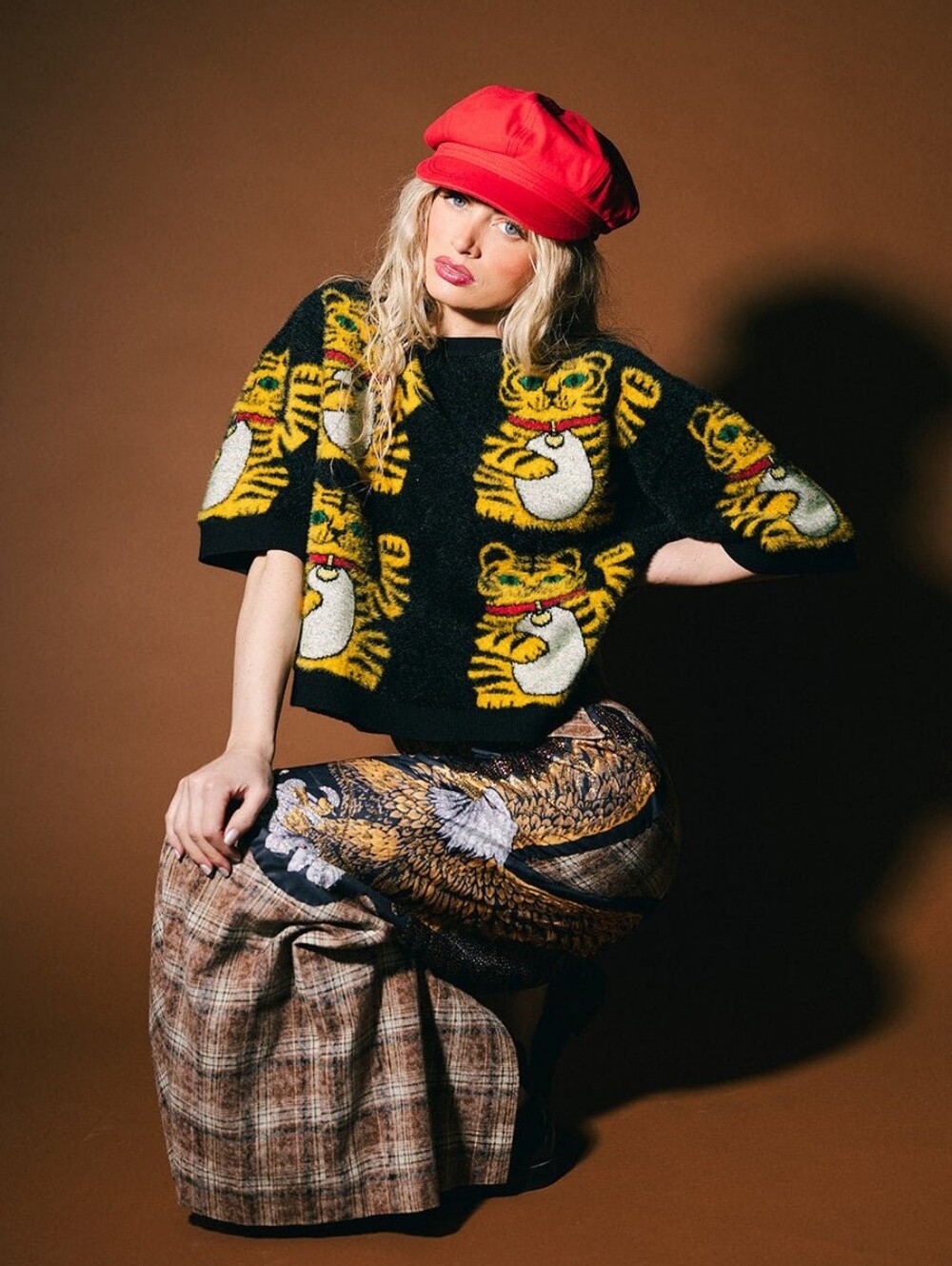 Dressed in LALA Sweater with Yellow Tiger Motifs